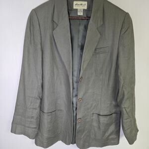 Eddie Bauer Mens Olive Green Linen Blazer With Pockets Size Small